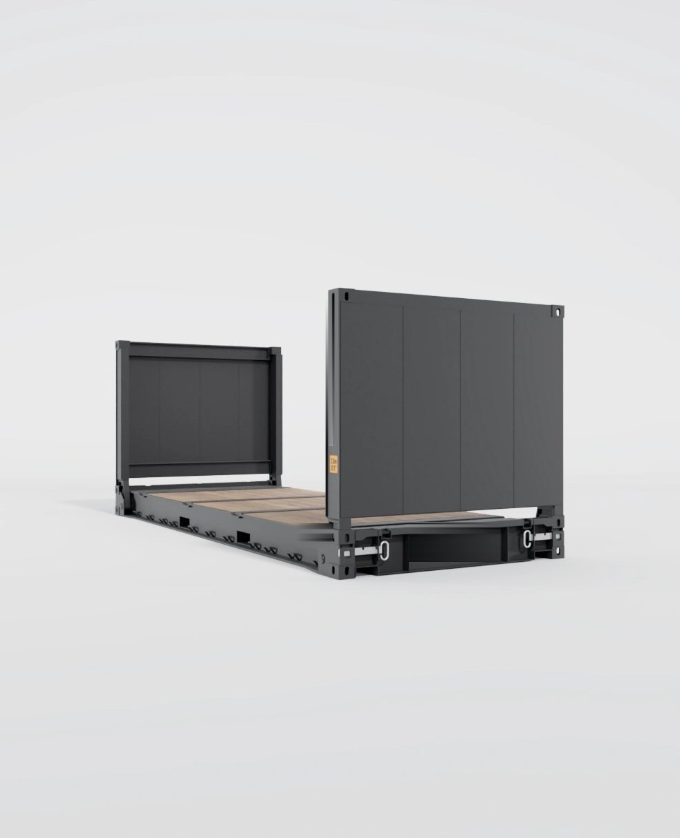 Container 20 Pieds Flat Rack, vue trois-quarts